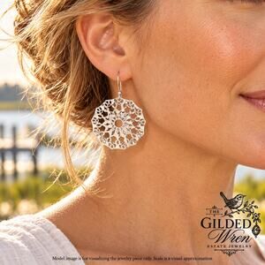 925 Sterling Silver Openwork Floral Filigree Disc Dangle Earrings 2 Inch
